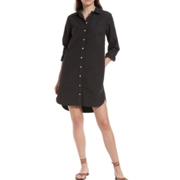 Faherty Whitney Organic Cotton Shirtdress Washed Black Casual Lagenlook Beachy M - Picture 1 of 16